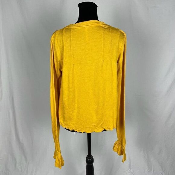Free People Cropped Yellow Ribbed Long Sleeve Henley - Women’s XS - Picture 3 of 5